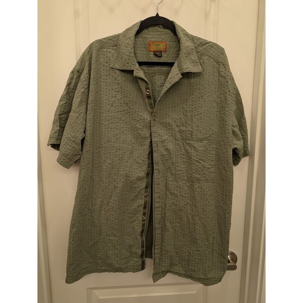 Horny Toad Men's Green Seersucker Short Sleeve Button Down Shirt XL Organic Cott